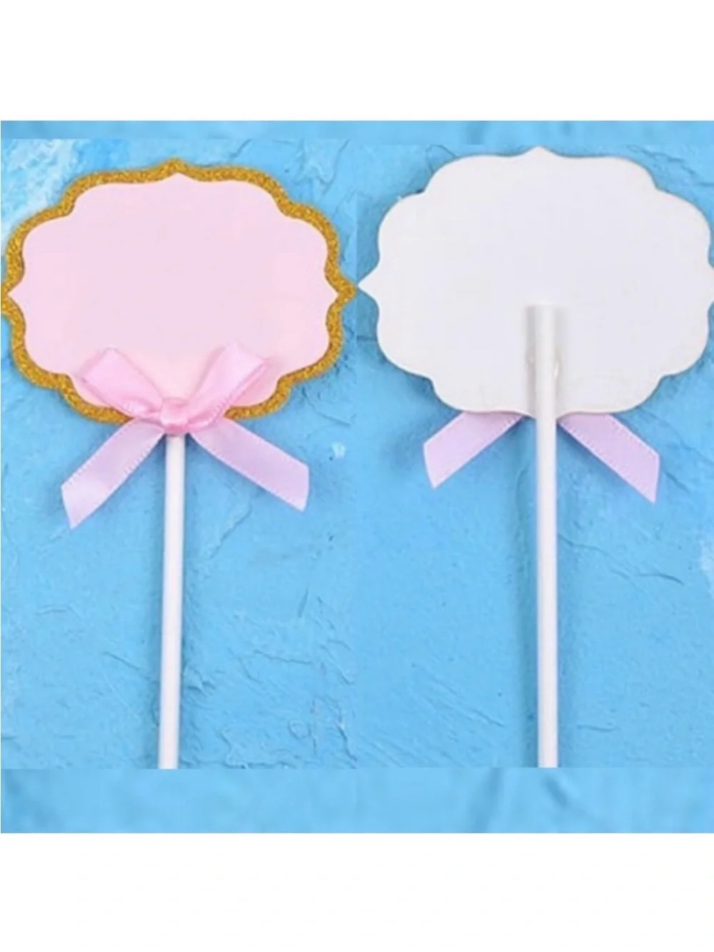 💞 New Pack of 10 Pink & Gold Glitter Buffet Food Label Cupcake Toppers